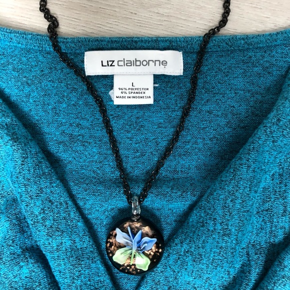 Liz Claiborne Teal Twist Front V-Neck Top Size Large - Picture 5 of 5